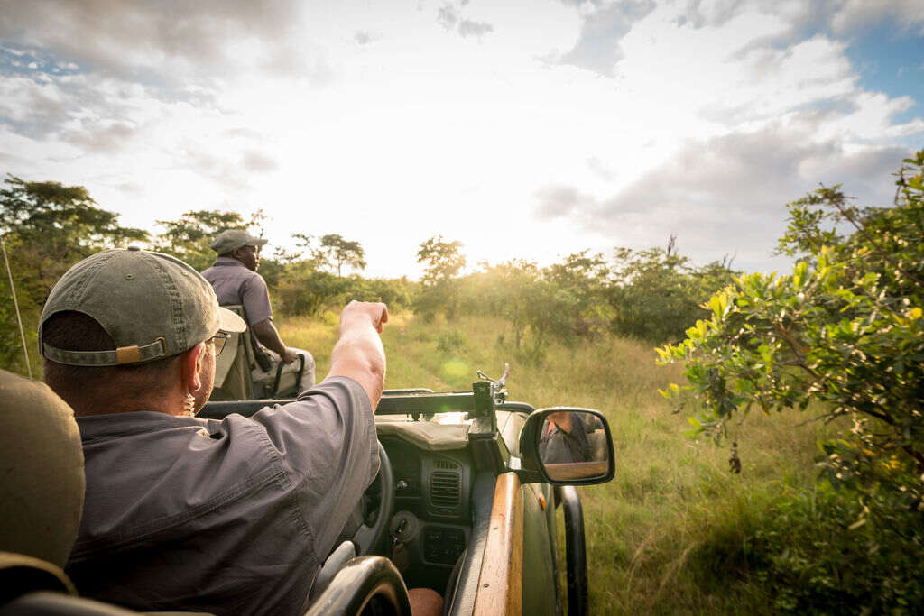 Game ranger pointing, Thornybush Game Reserve, Greater Kruger South Africa